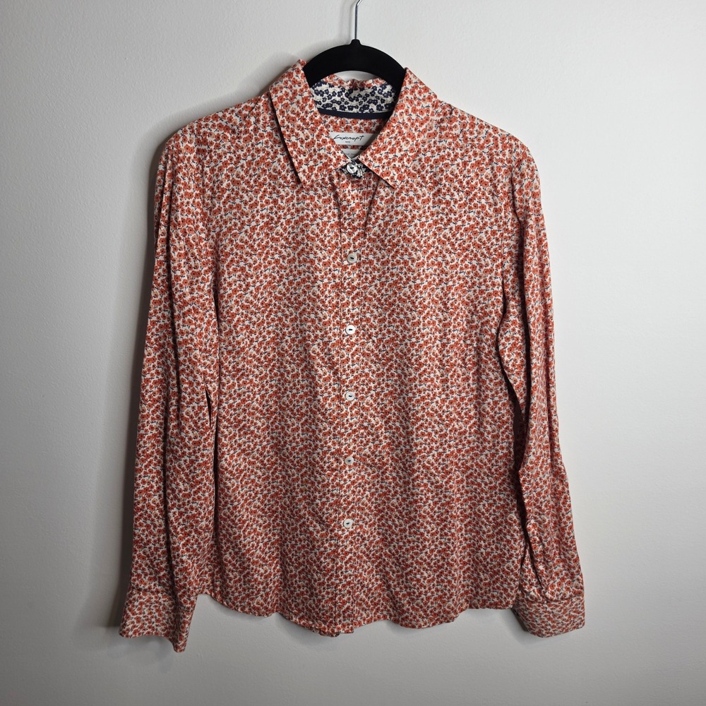 Foxcroft Wrinkle Free Button Down Shirt Womens 4 Orange Floral Long Sleeve